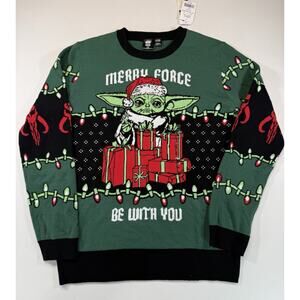 Star Wars Grogu Ugly Christmas Sweater Mens L Merry Force NWT